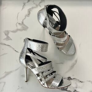 Michael Kors Shiloh Metallic Silver Snakeskin High Heel Sandals Size 9.5